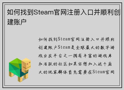 如何找到Steam官网注册入口并顺利创建账户